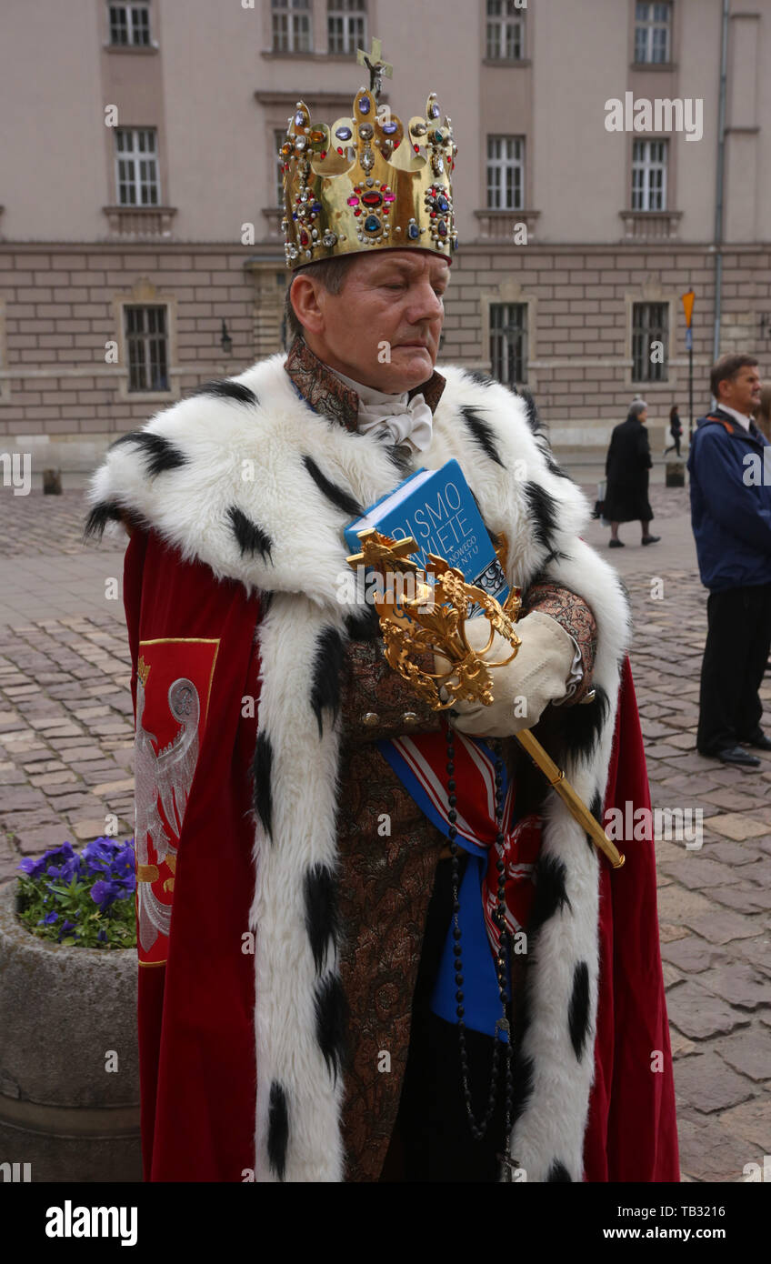 Krakow. Cracow. Poland. Marek Swiatopelk Swietopelk-Zawadzki a freak claiming for polish throne. Picture taken during st. Stanislaw procession. Stock Photo