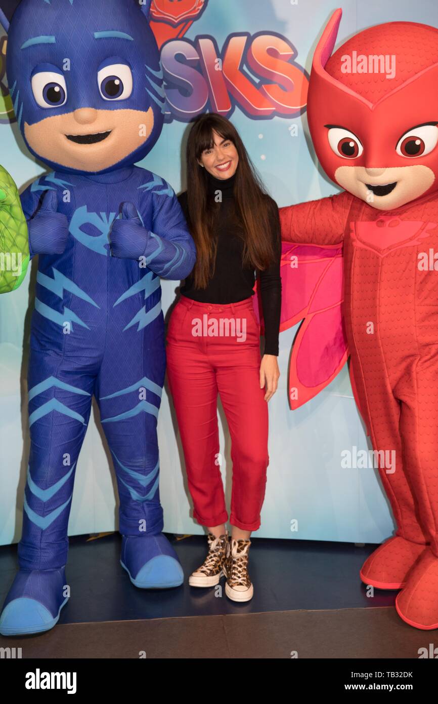 Jennifer Metcalfe at Hamleys to help PJ Masks to save the day... and  celebrate National Superhero Day. PJ Masks is a show about ordinary kids  who become pyjama-clad superheroes at night. Two