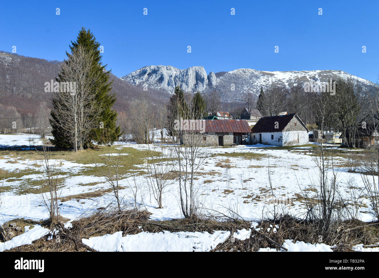 Picturesque mountain village in early spring Stock Photo
