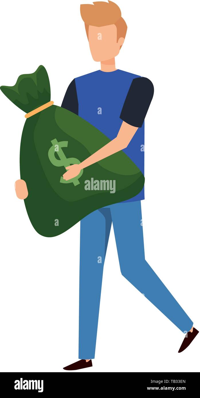 young man lifting money bag Stock Vector Image & Art - Alamy