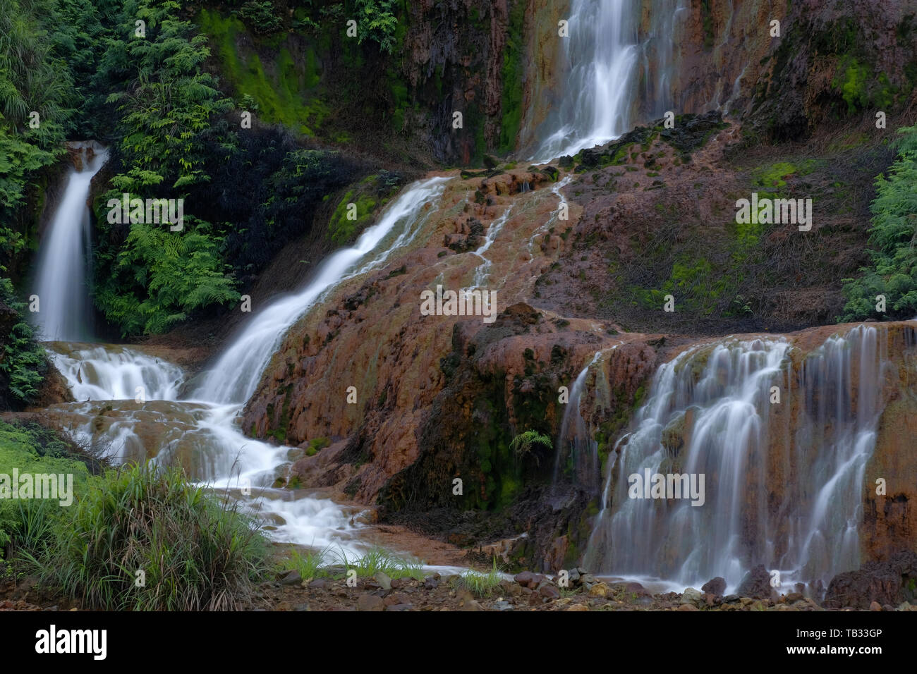 View of the Golden Waterfall located near a village named Jiufen in ...