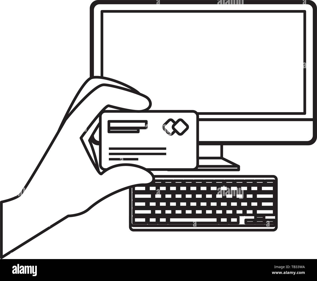 desktop with hand using credit card ecommerce icon Stock Vector Image ...