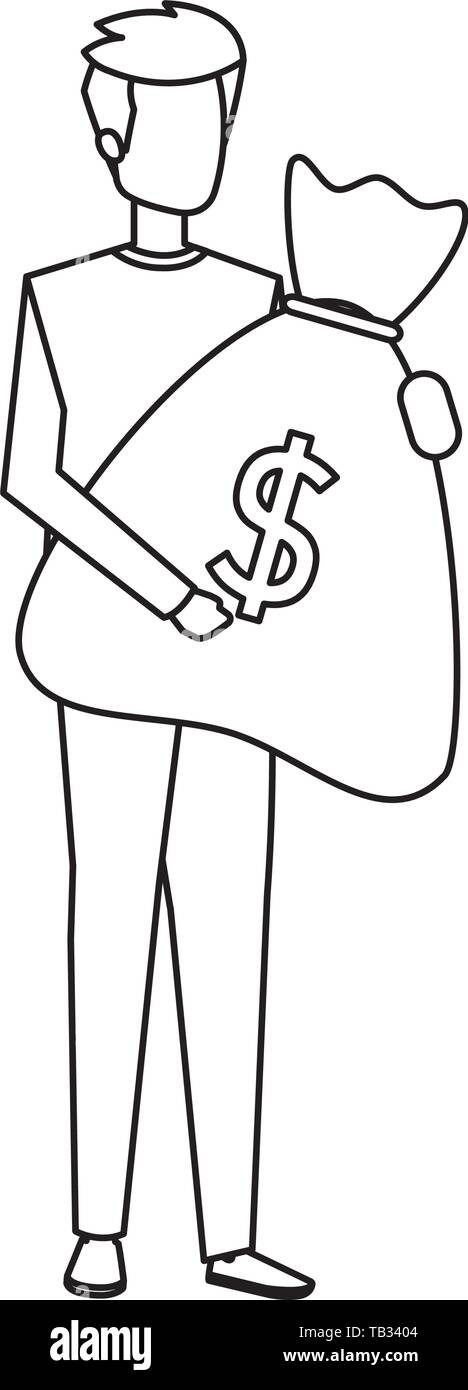 young man lifting money bag Stock Vector Image & Art - Alamy