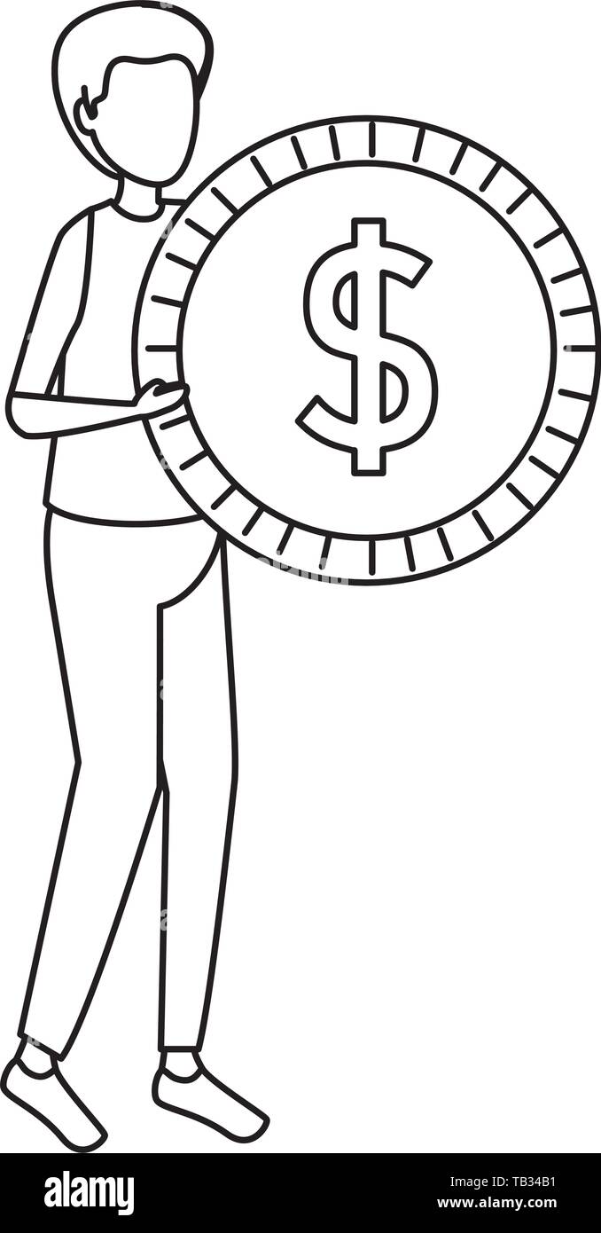 young man lifting coin money dollar Stock Vector Image & Art - Alamy
