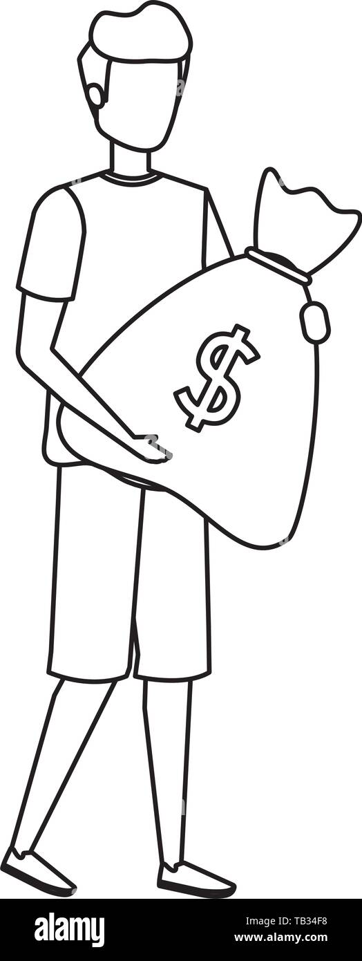 young man lifting money bag Stock Vector Image & Art - Alamy