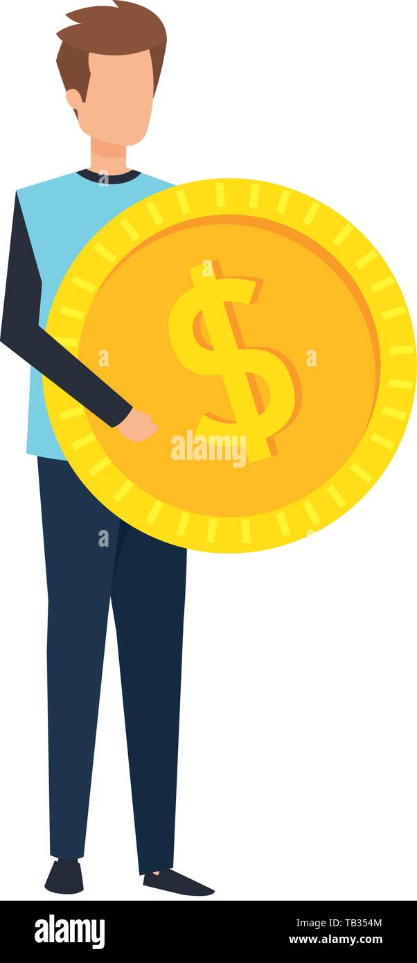 young man lifting coin money dollar Stock Vector Image & Art - Alamy