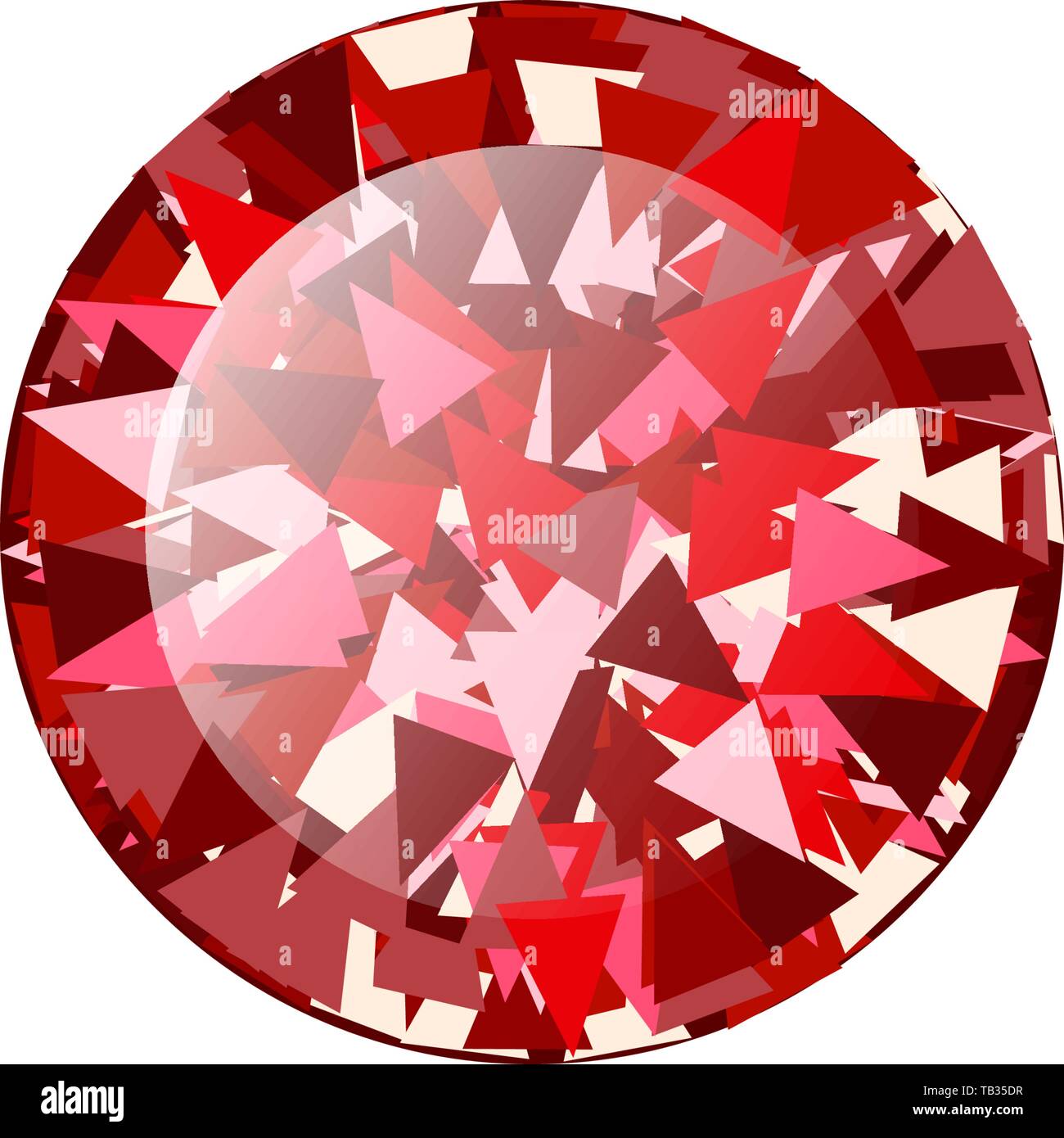 Realistic Red ruby Diamond round isolated on white background. Vector
