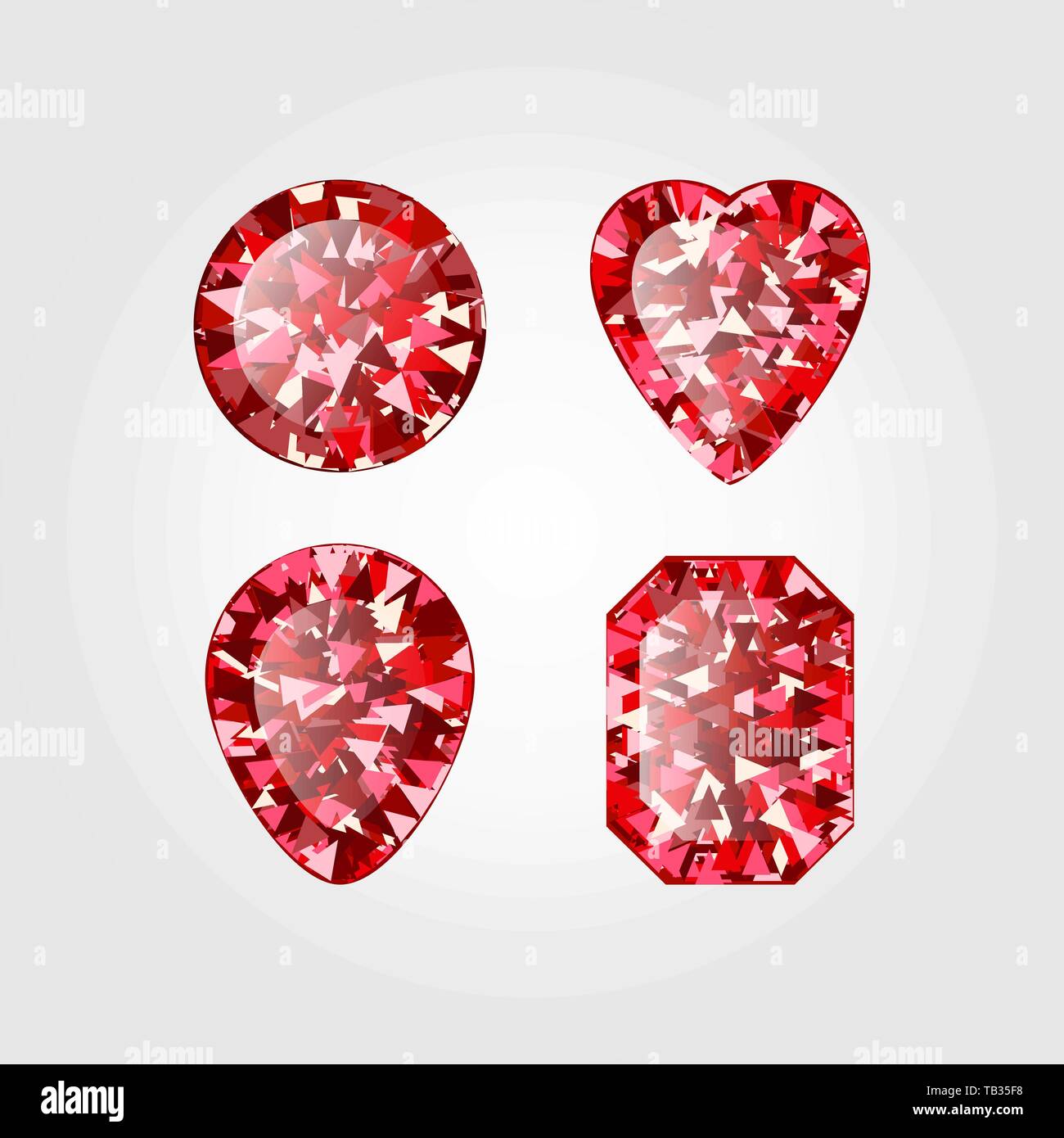 Set of Realistic Red ruby Diamond isolated on white background
