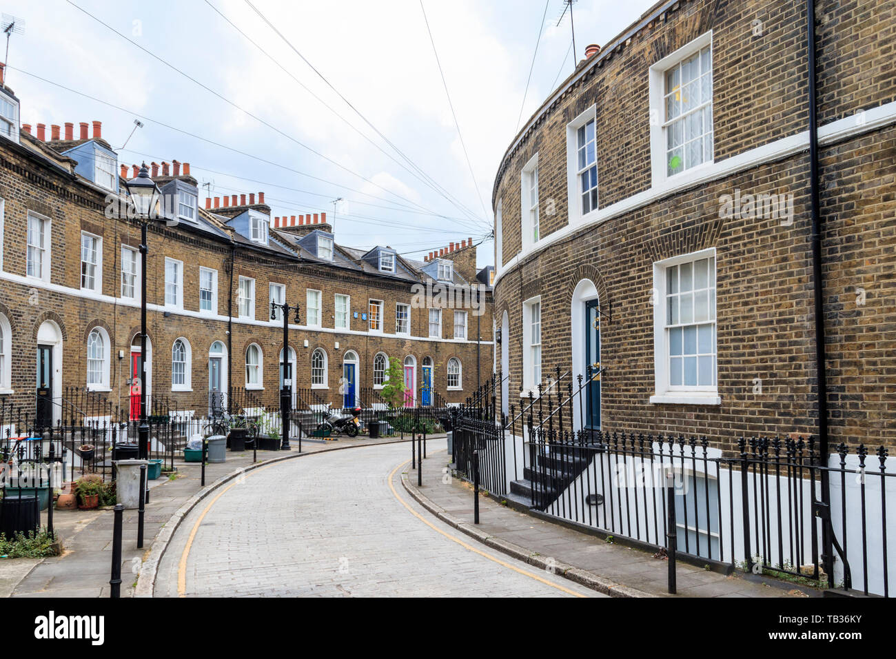 Victorian townhouses in Keystone Crescent, a residential street in King's Cross, the smallest radius of any crescent in Europe, London, UK Stock Photo