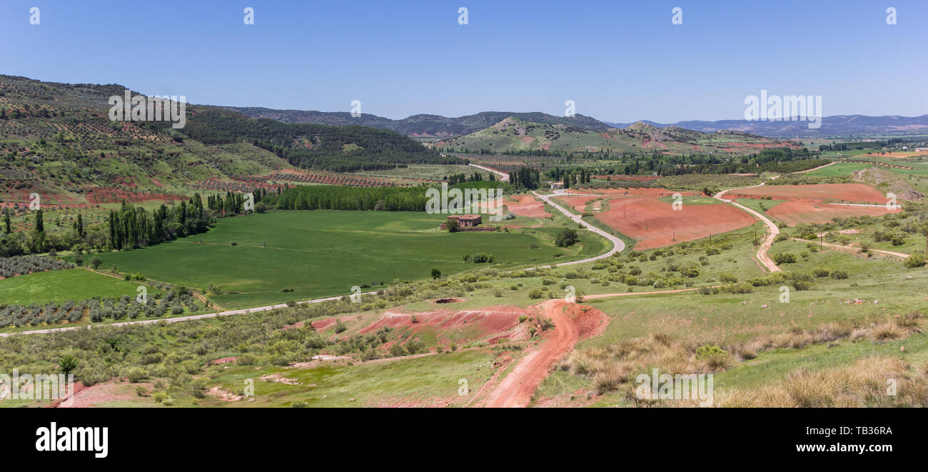 Panoramic view over the landscape of Castilla-La Mancha from Alcaraz, Spain Stock Photo