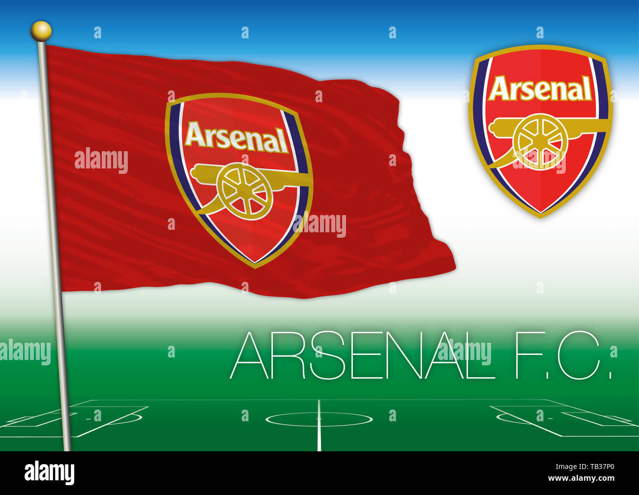 Arsenal FC flag and symbol, british football team, vector illustration Stock Photo