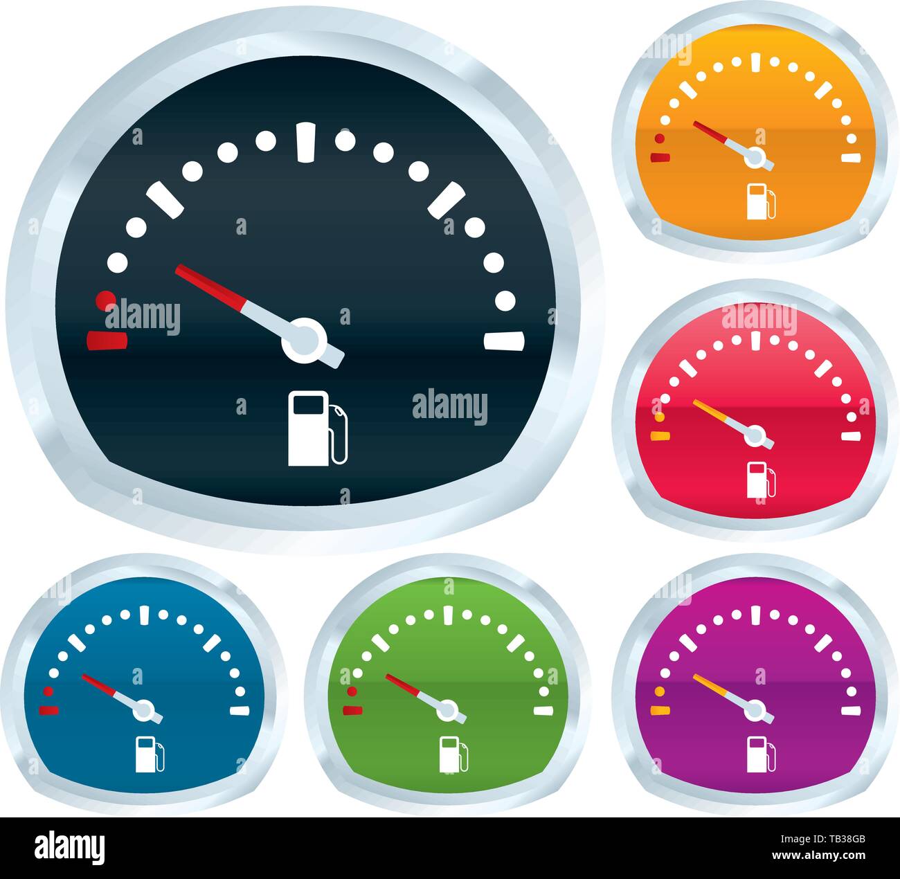 Vector illustration. Fuel gauge symbol with different colors and levels