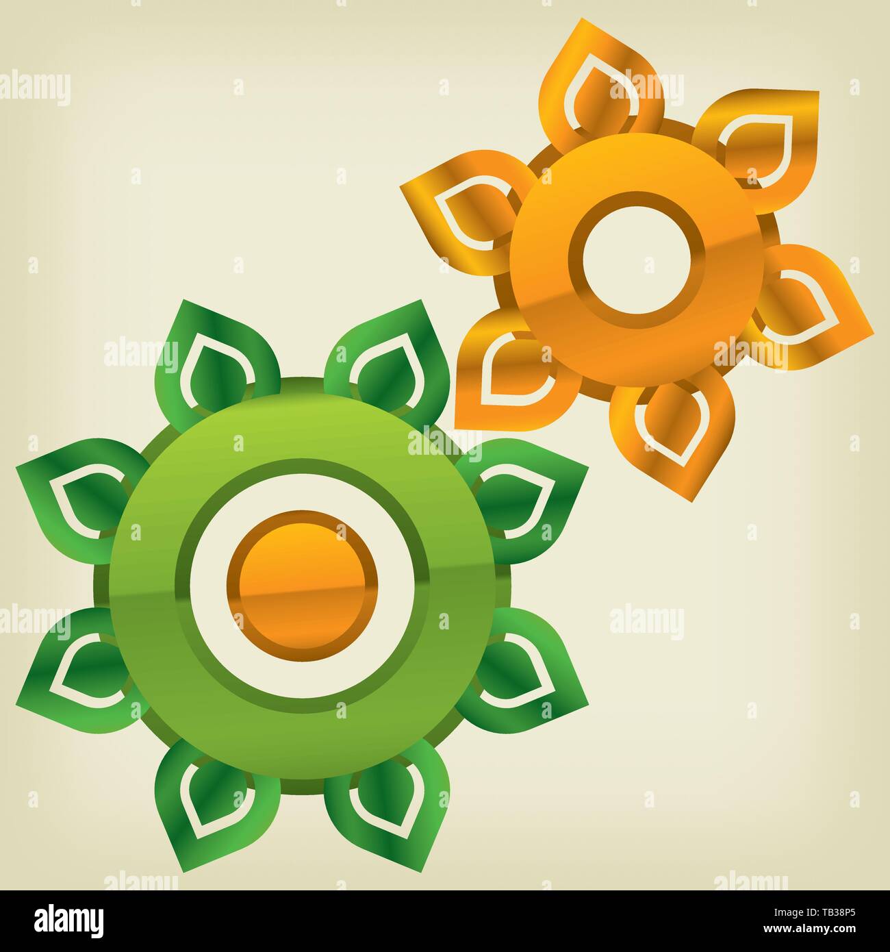 Vector illustration. Green gears technology. Nature cogs or clean tech. Stock Vector