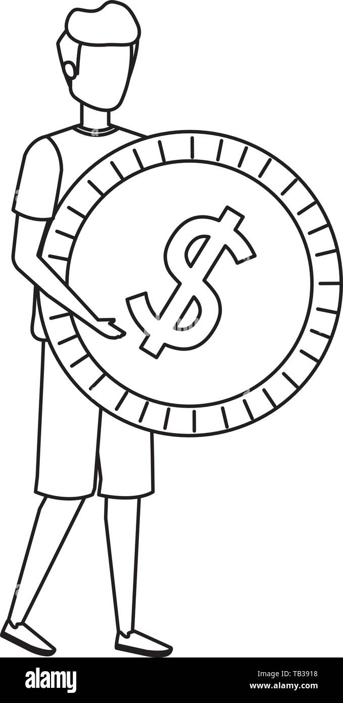 young man lifting coin money dollar Stock Vector Image & Art - Alamy