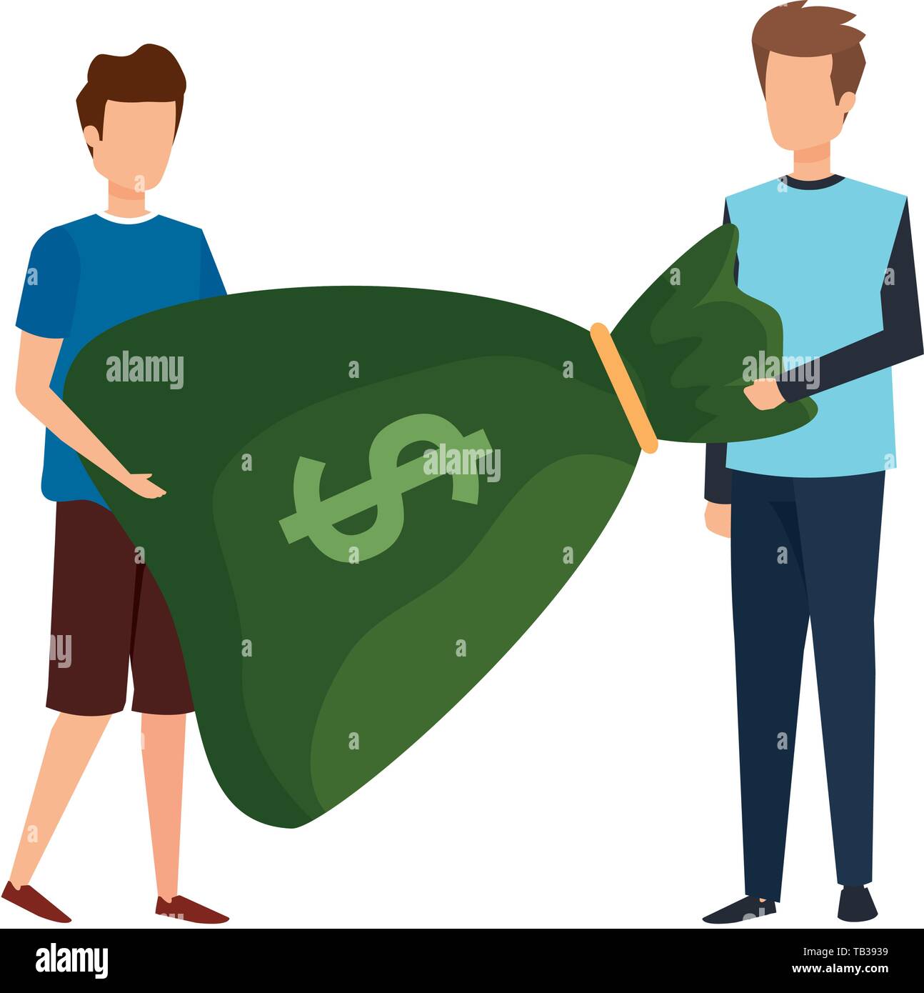 young men lifting money bag characters Stock Vector Image & Art - Alamy