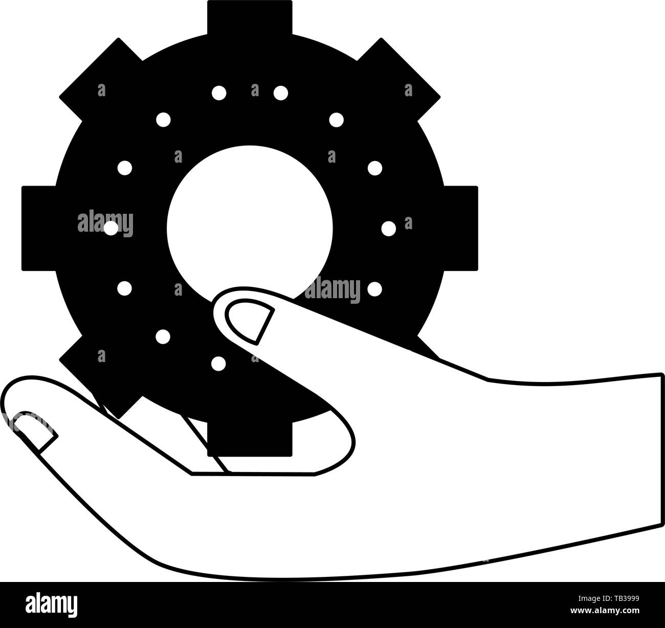 Hand with gear symbol isolated in black and white Stock Vector Image ...