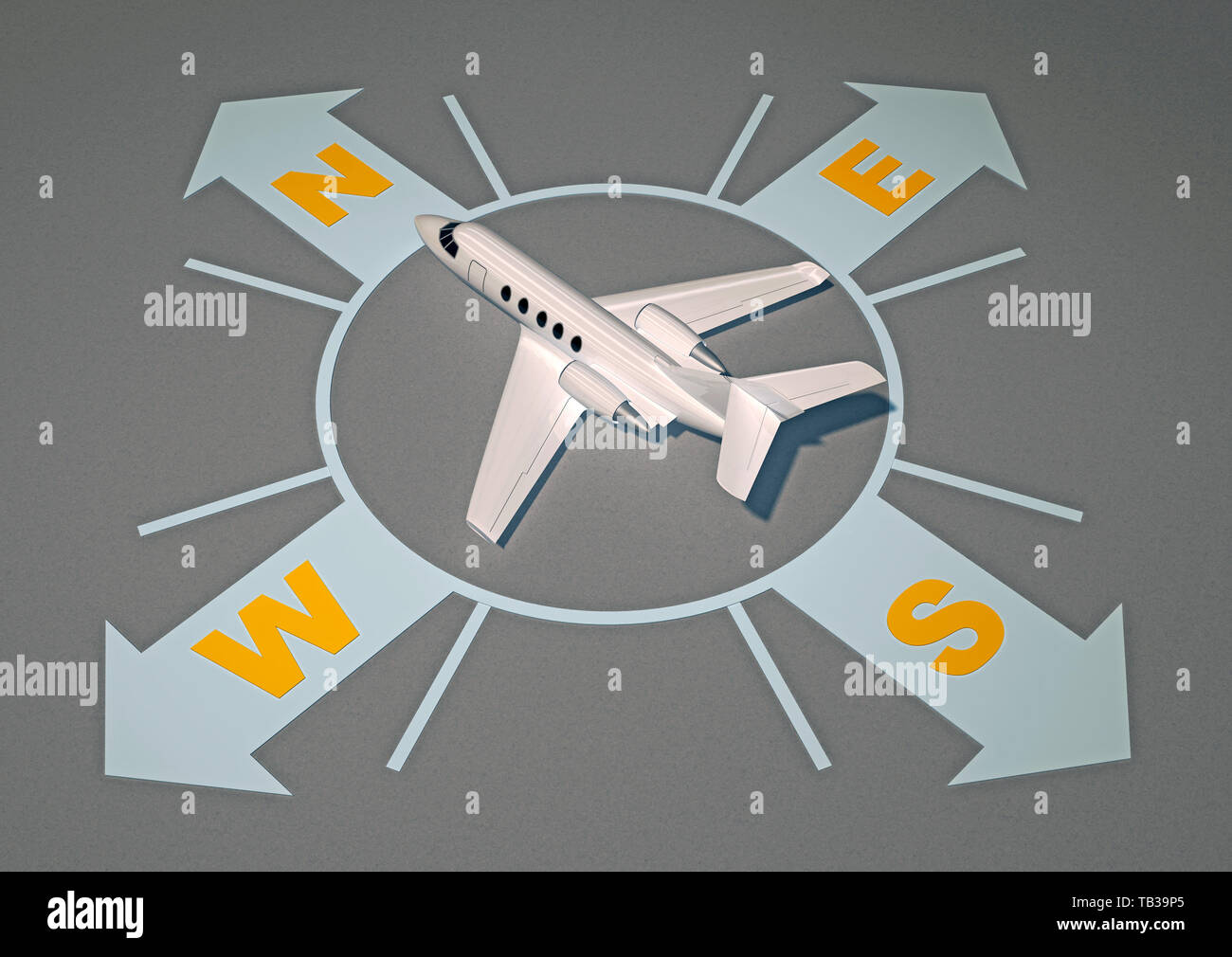 private jet with directions above view. 3d rendering Stock Photo Alamy