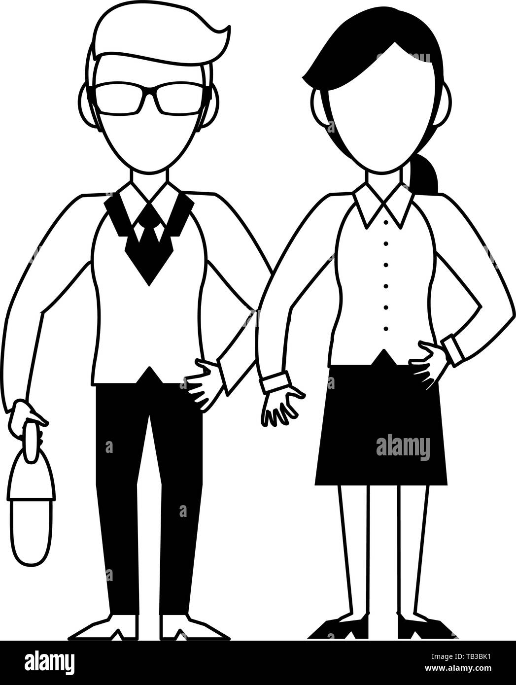 Executive business couple cartoon isolated in black and white Stock