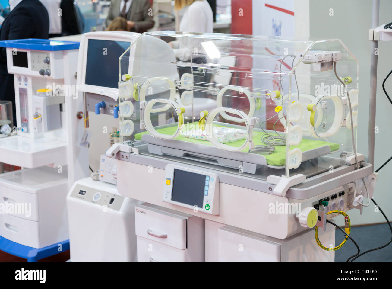 Modern Baby Incubator Isolated. Empty infant incubator in an hospital