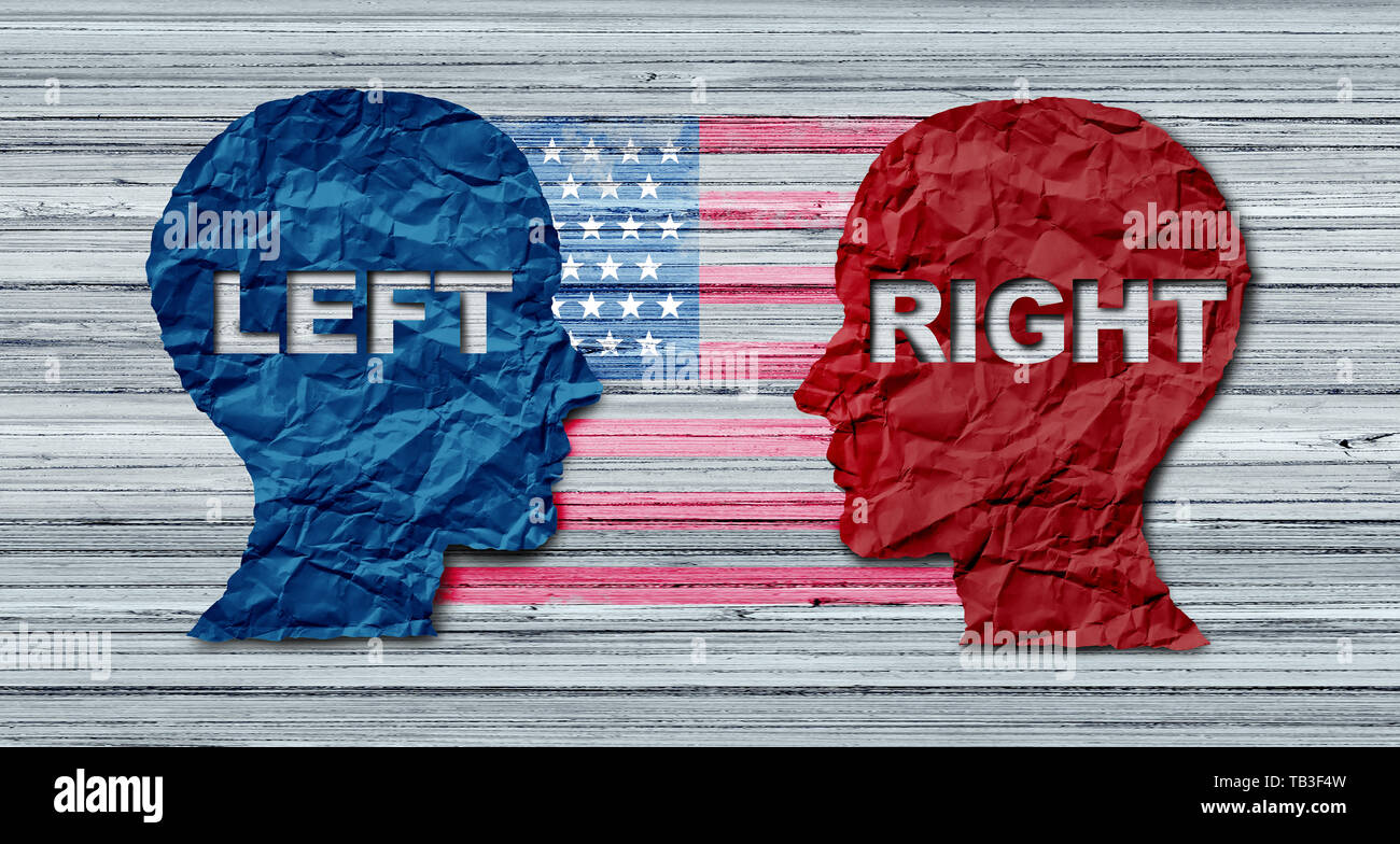 American election concept as a United States politics election idea as the left and right wing representing conservative and liberal voting. Stock Photo