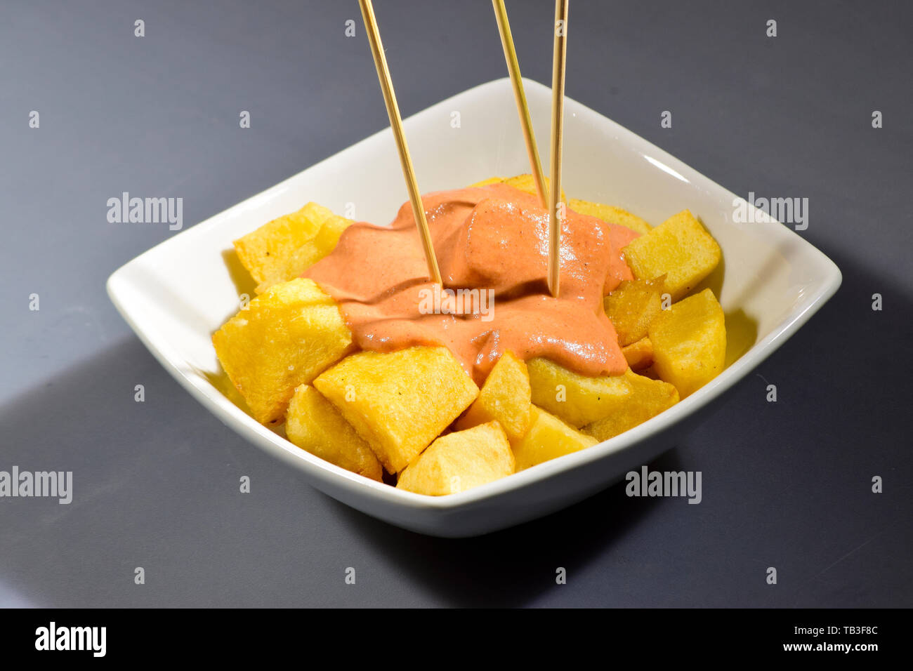 Tapas Patatas Bravas Cubes Of Cooked Potato With Spicy Tomato