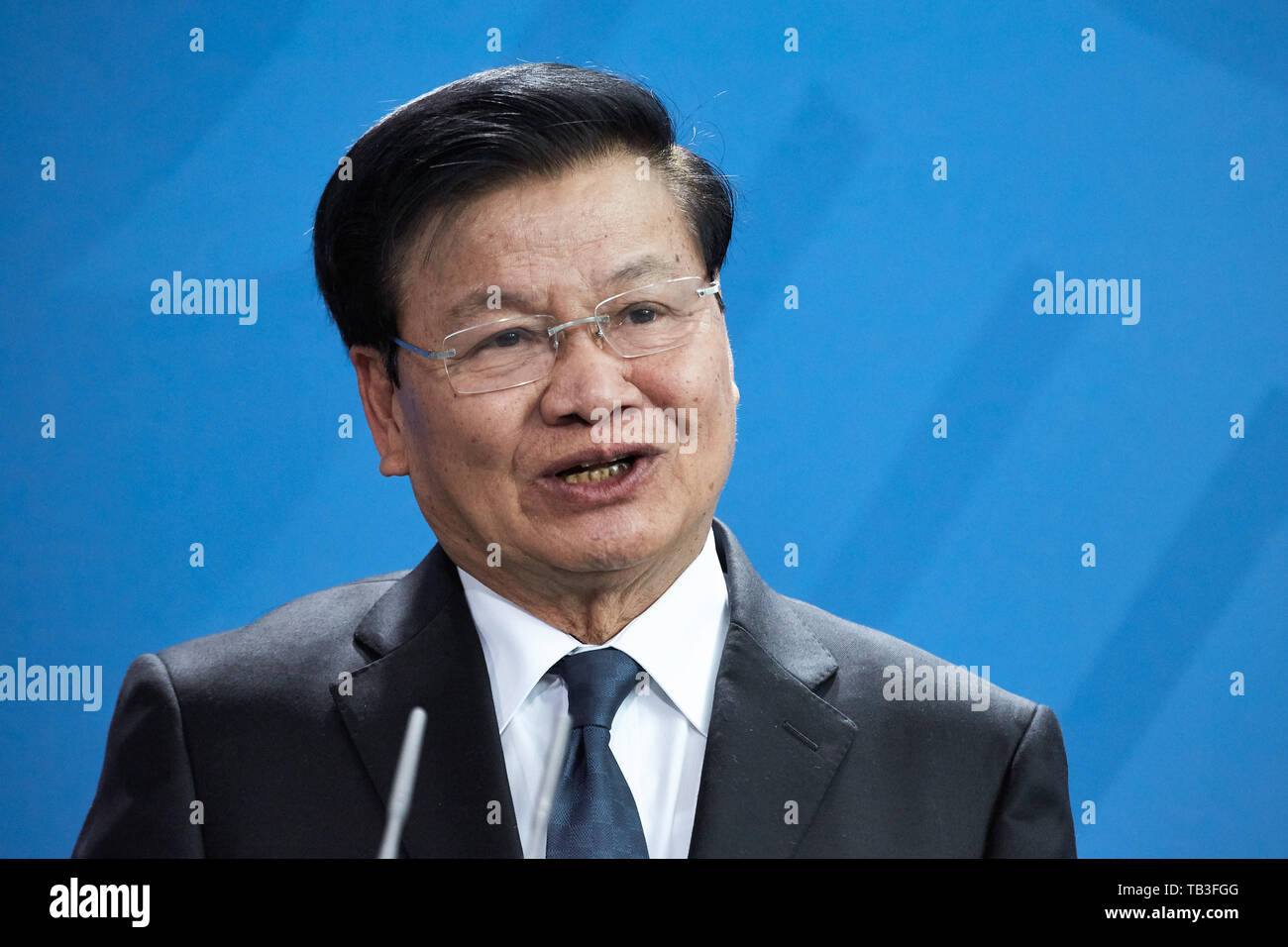 13.03.2019, Berlin, Berlin, Germany - Thongloun Sisoulith, Prime Minister of the Lao People's Democratic Republic at a press conference at the Chancel Stock Photo