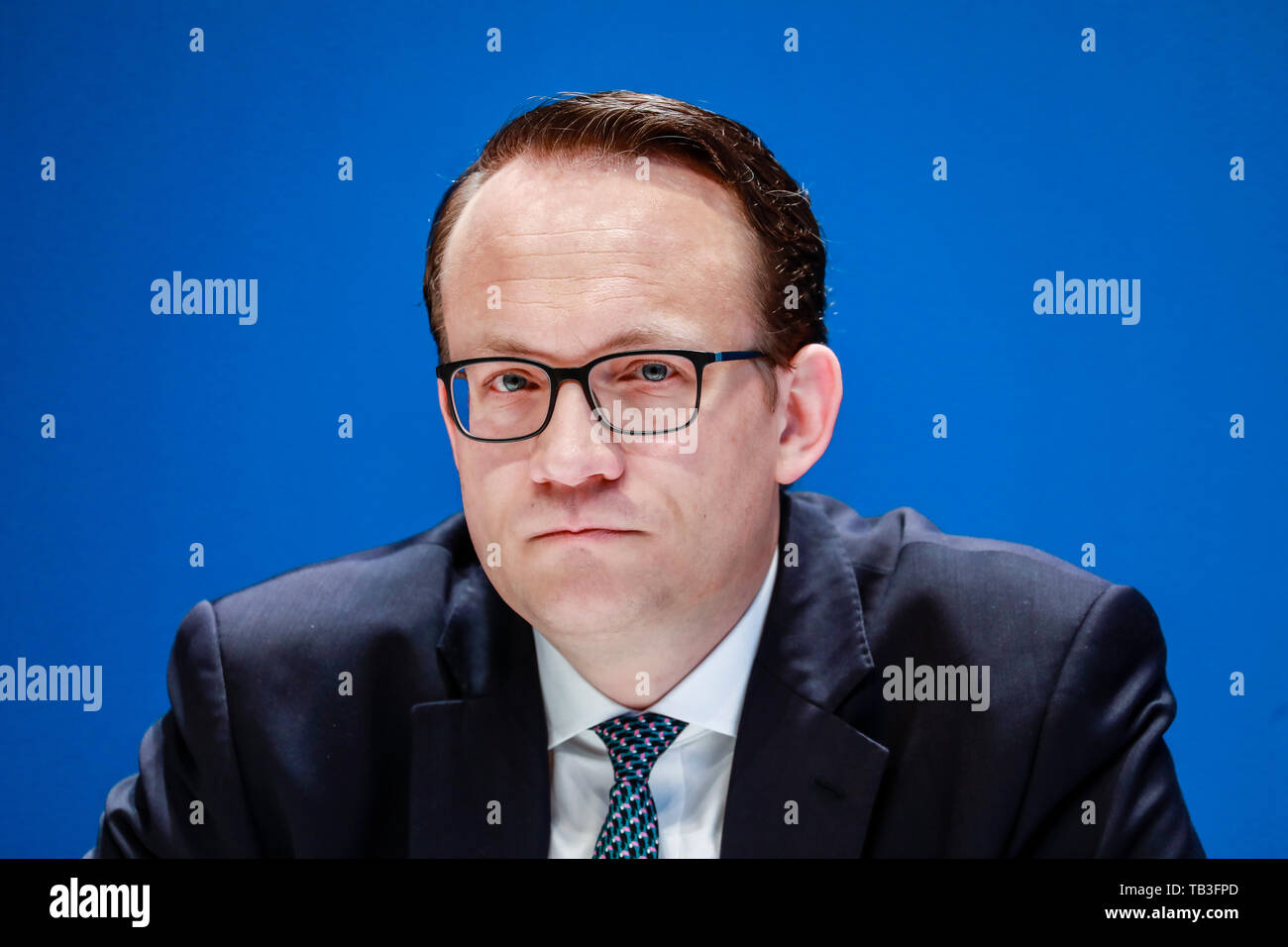 14.03.2019, Essen, North Rhine-Westphalia, Germany - Dr. Markus Krebber, RWE Chief Financial Officer, CFO of RWE AG, here at the Annual Press Conferen Stock Photo