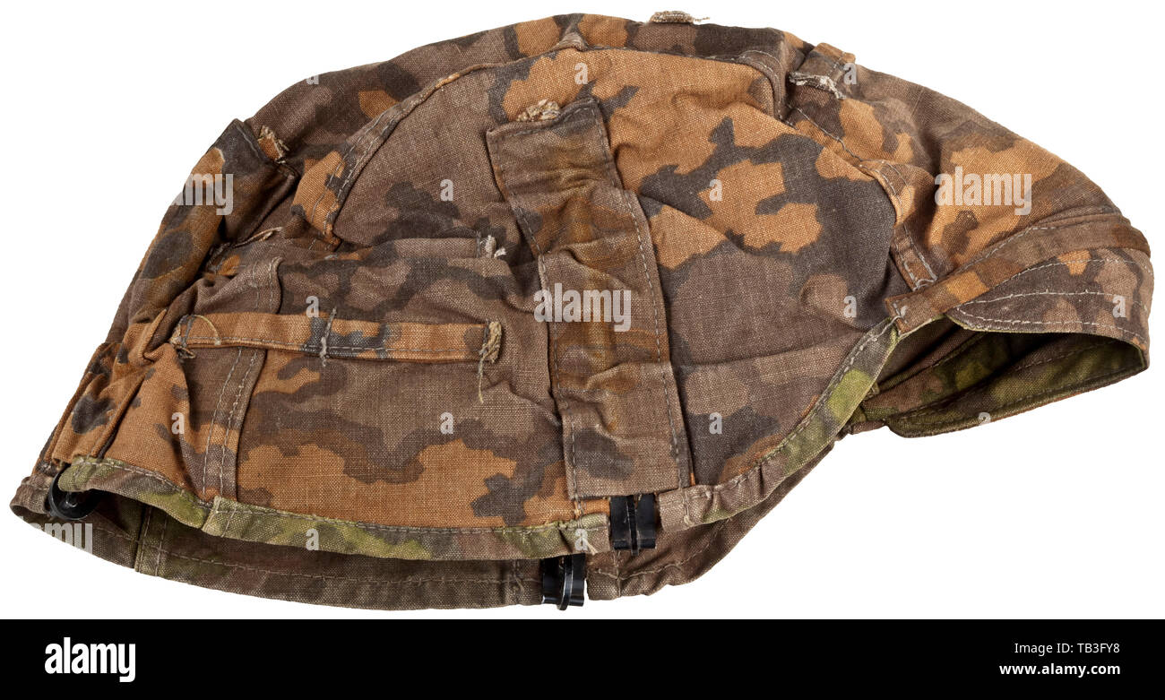 An Oak Leaf Pattern Camouflage Cover For A Steel Helmet, Type 2, Brown  Autumn Side Reversible To Green-Brown Summer Side, On Each Side Three Pairs  Of Double Loops To Attach Camouflage Material.
