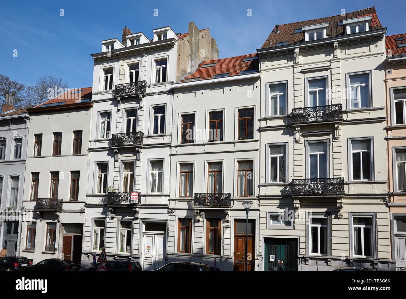 03.04.2019, Brussels, Brussels, Belgium - Modernized historical houses in the centre of Brussels. 00R190403D127CAROEX.JPG [MODEL RELEASE: NO, PROPERTY Stock Photo