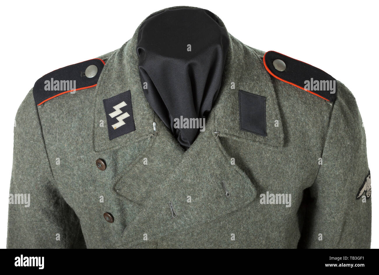 A field tunic of the field-grey special uniform for a member of the Assault  Gun Unit of the 5th SS Panzer Division "Wiking", SS cut with straight  button fly and one-piece back