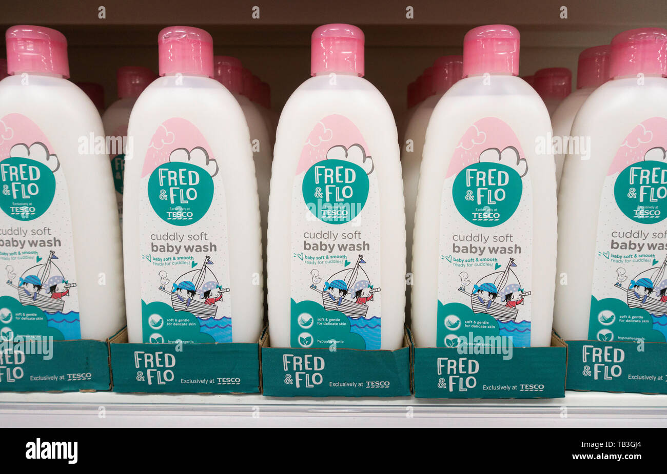 Fred & Flo baby wash in Tesco supermarket. UK Stock Photo