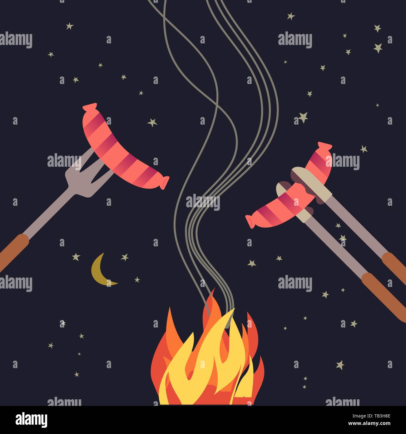 BBQ grilled sausages flat hand drawn vector Stock Vector