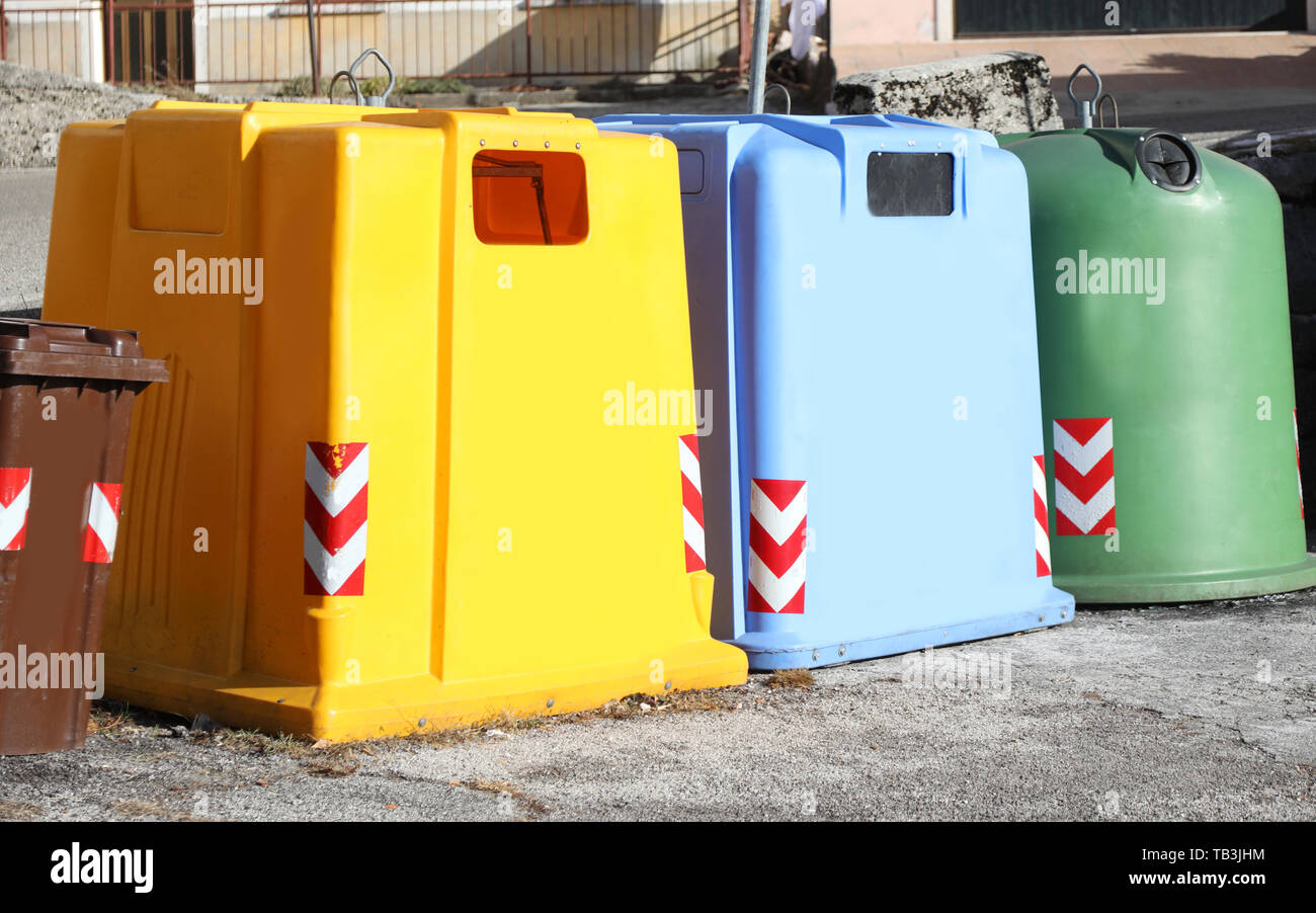 set of big bins for the selective collection of waste Stock Photo Alamy
