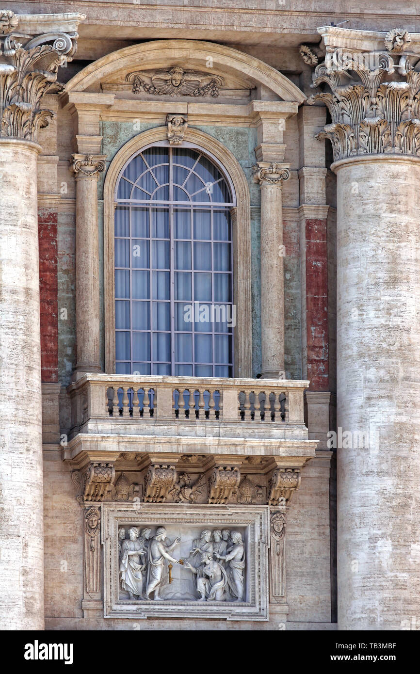 Vatican - October 26, 2009: The Pope Balcony at Saint Peter Cathedral in Vatican City. Stock Photo