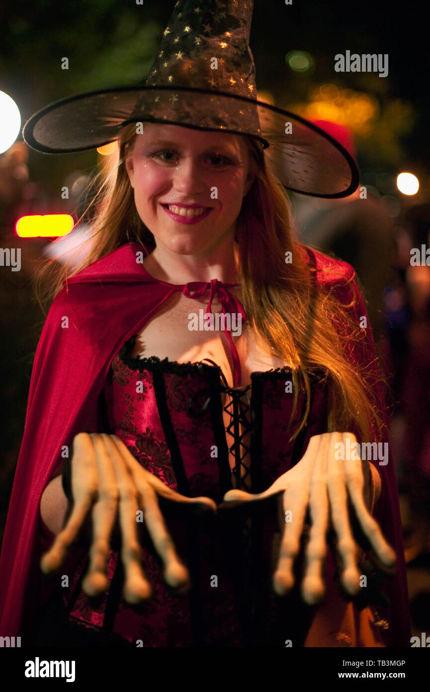 Costumed revelers at annual Greenwich Village Halloween parade, New