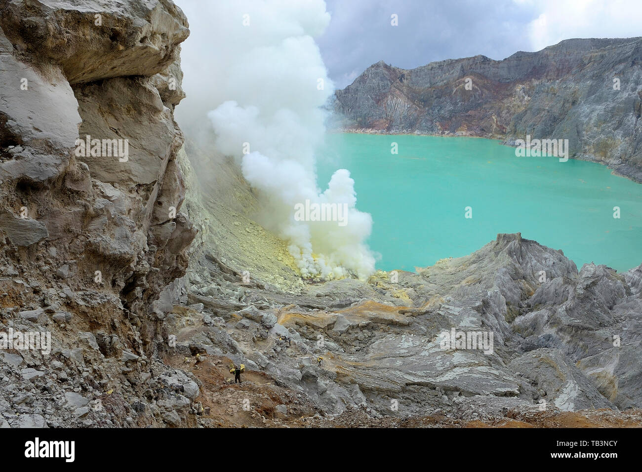 Outgoing Sulphur steam at volcany complex, crater lake Kawah, Kawah Ijen, Besuki, Ijen, Java, Indonesia Stock Photo