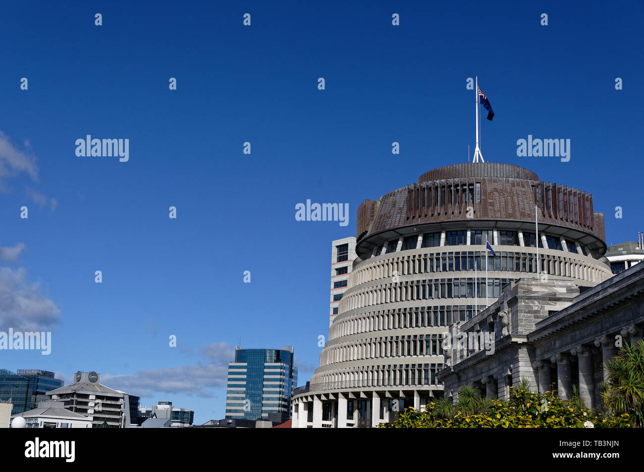 Wellington, the capital of New Zealand, houses the parliament buildings Stock Photo