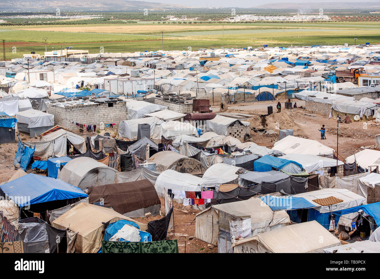 AZEZ, SYRIA – MAY 19: Refugee camp for syrian people on May 19, 2019 in Azez, Syria. In the civil war that began in Syria on 2011, 12 million people w Stock Photo