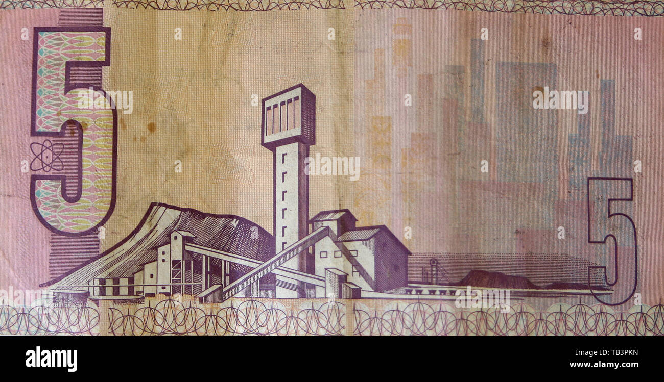 Currency, South, Africa, Old, Banknote, Five Rand Stock Photo