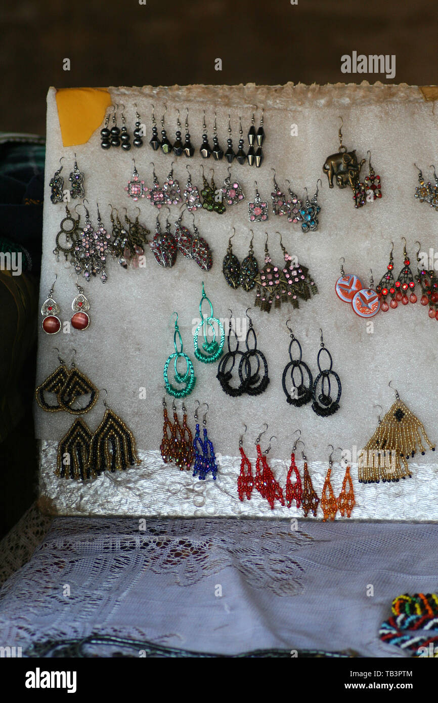 Beaded earrings at a stall, South Africa Stock Photo