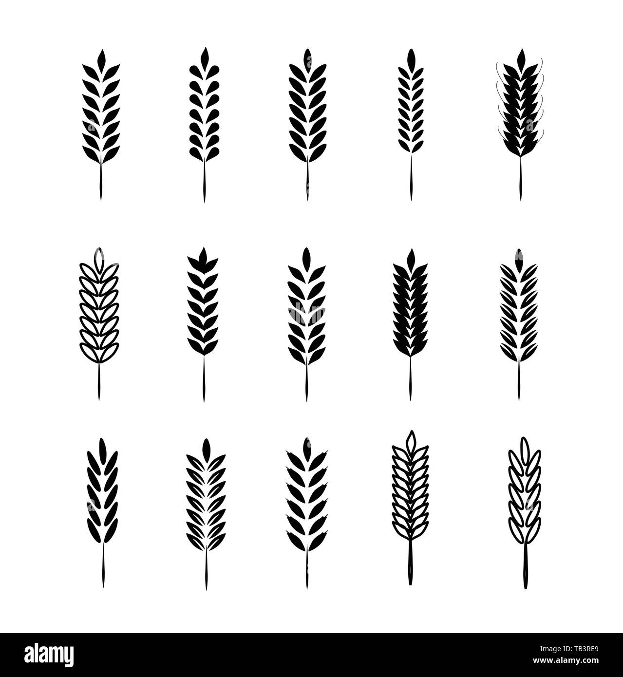 Wheat Ears Icons and Logo Set. For Identity Style of Natural Product ...