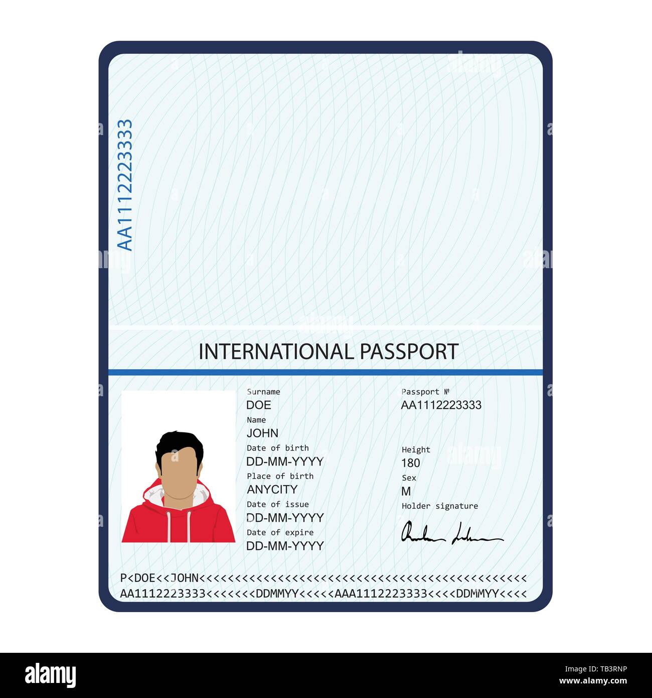 Passport with biometric data. Identification Document. international