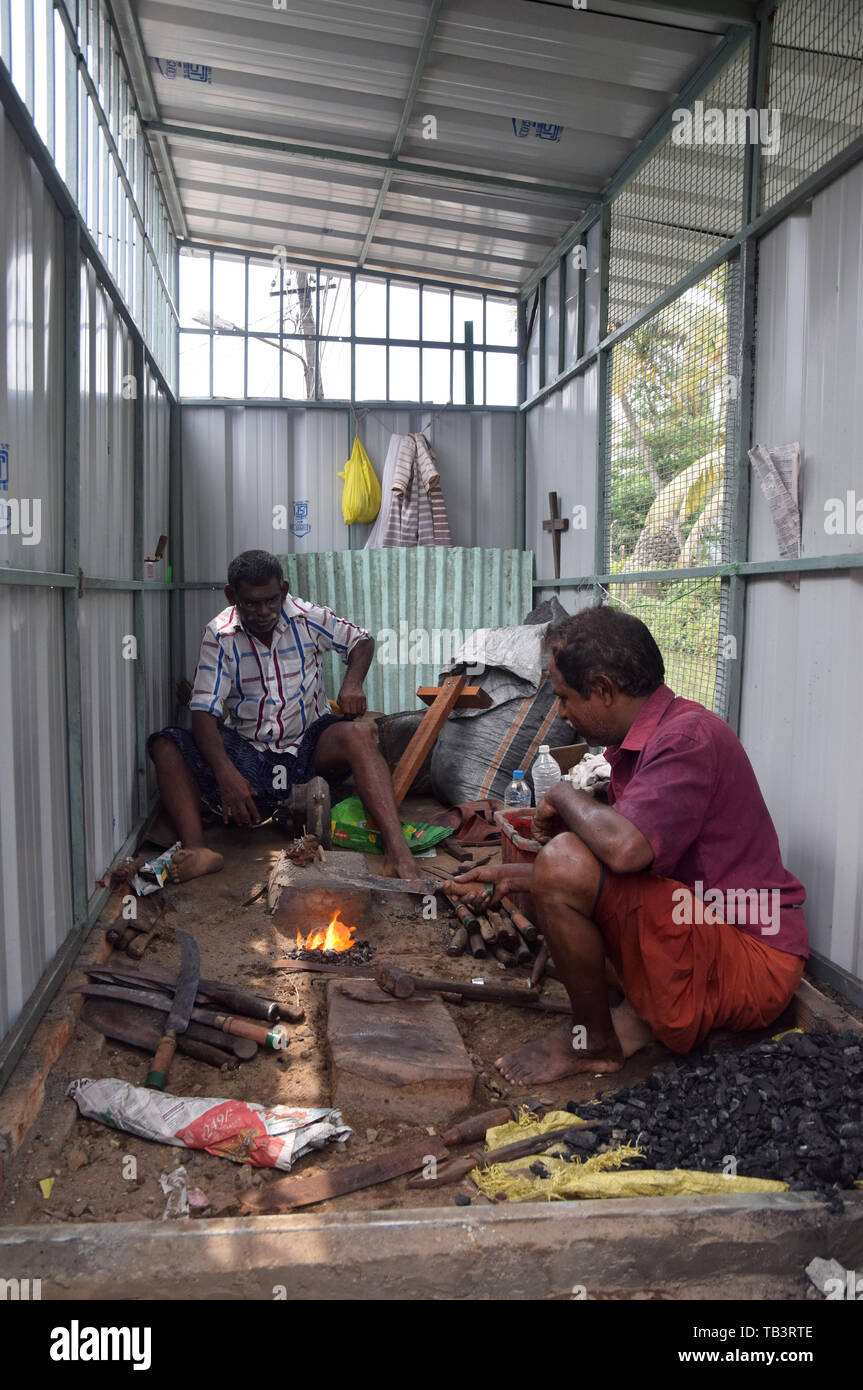 metal workers, fort kochi, kerala india Stock Photo Alamy