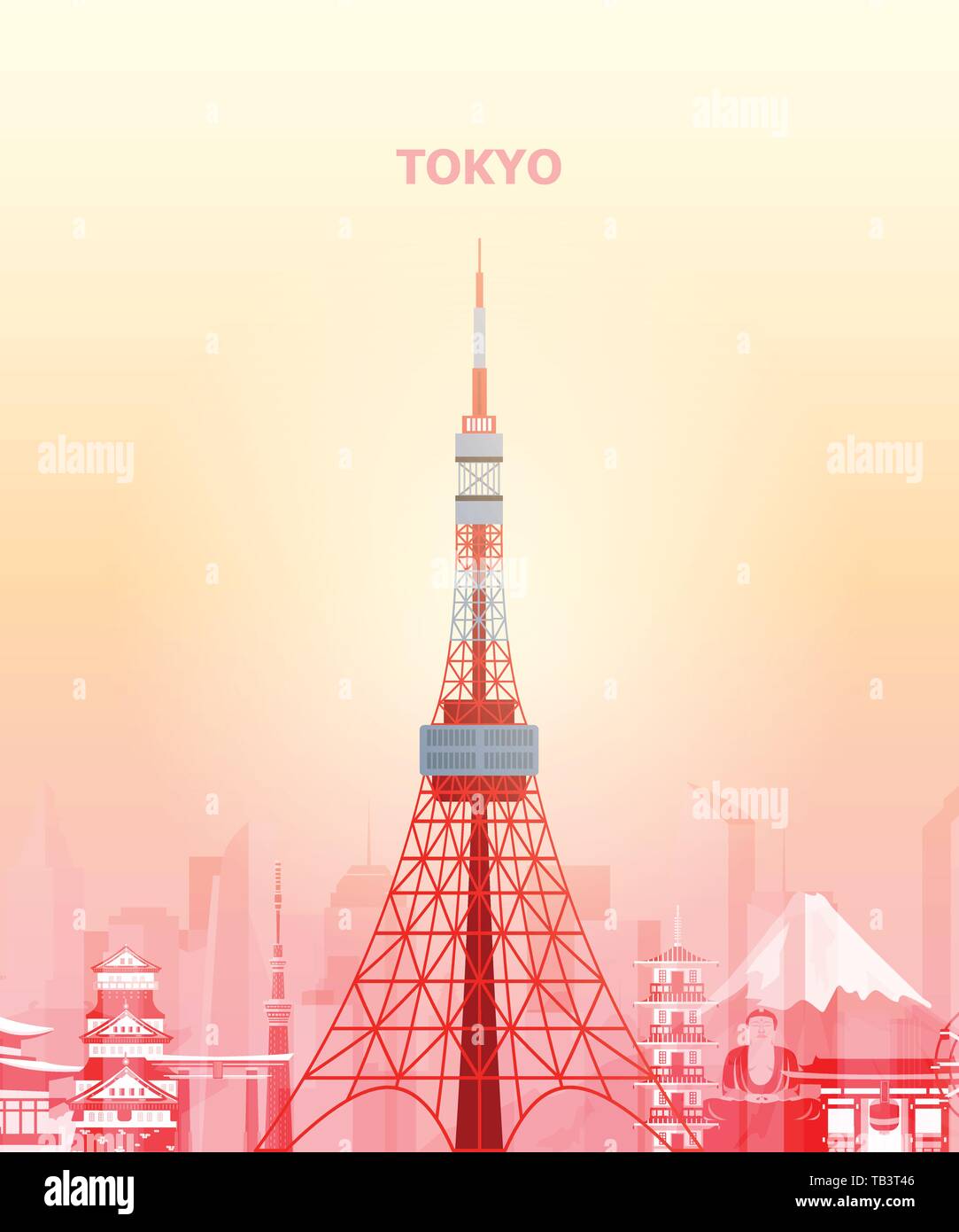 Illustration of tokyo tower japan. Stock Vector