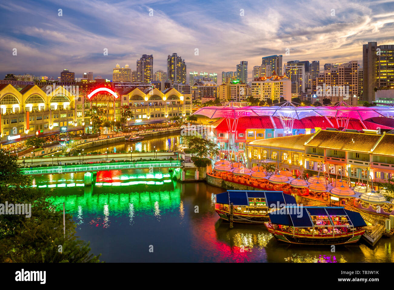 aerial view of Clarke Quay in singapore at night Stock Photo