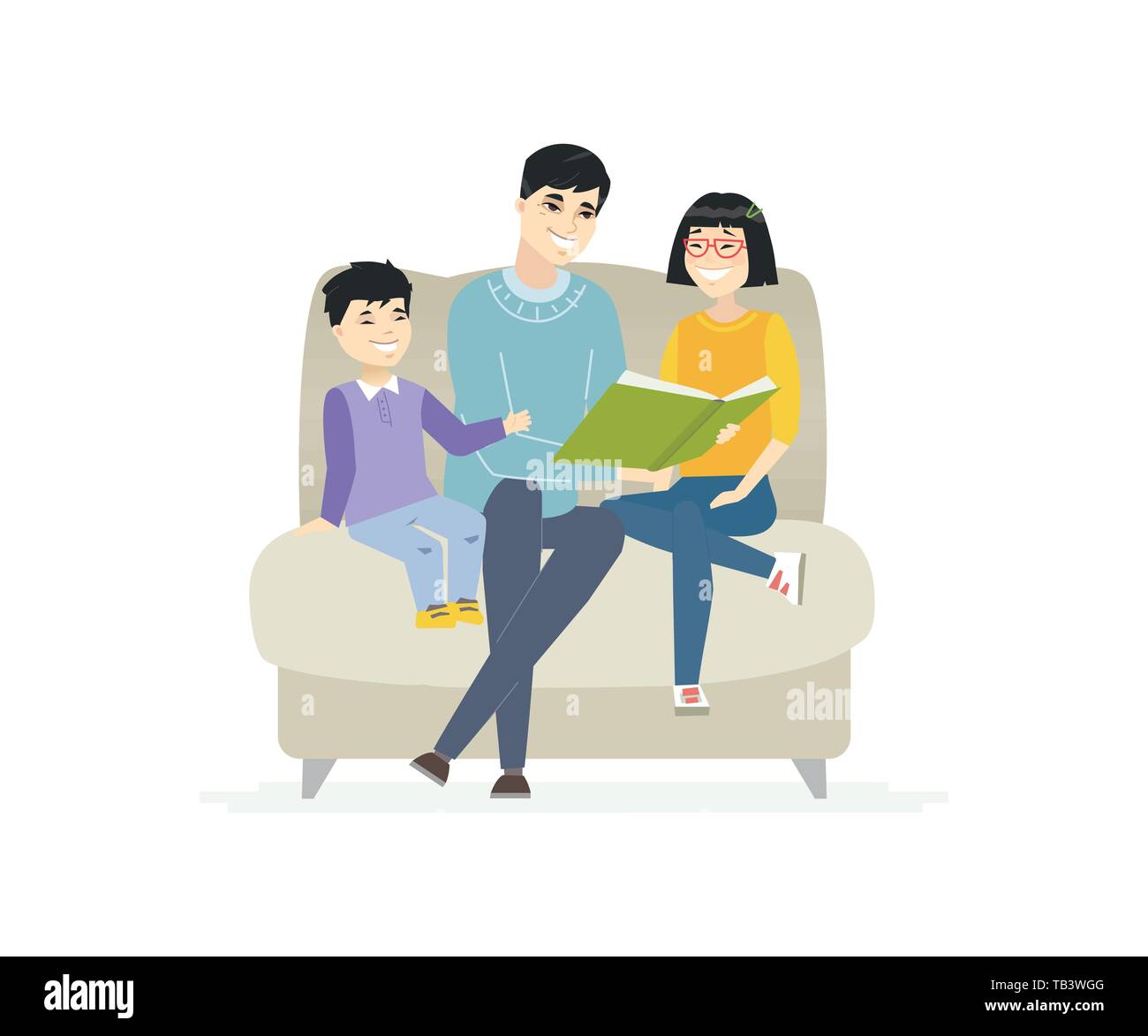 Father reading a fairytale - cartoon people characters illustration Stock Vector