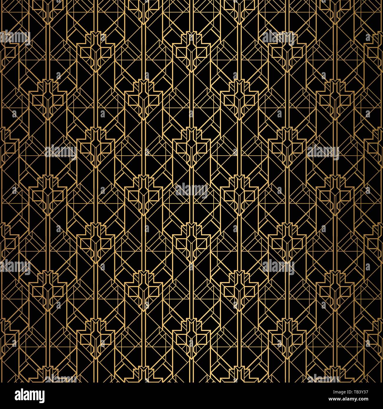 Art Deco Pattern. Seamless black and gold background. Stock Vector