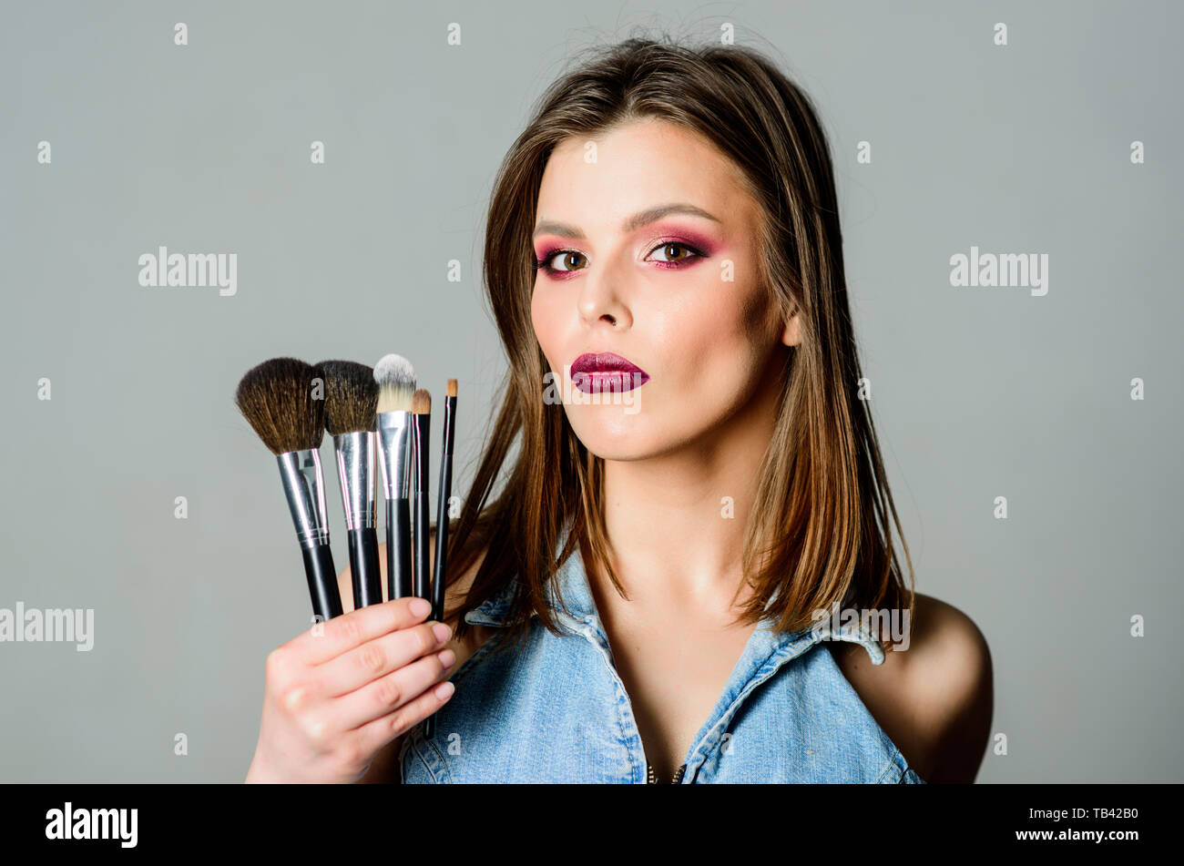 Makeup cosmetics concept. Skin tone concealer. Cosmetics shop. Girl