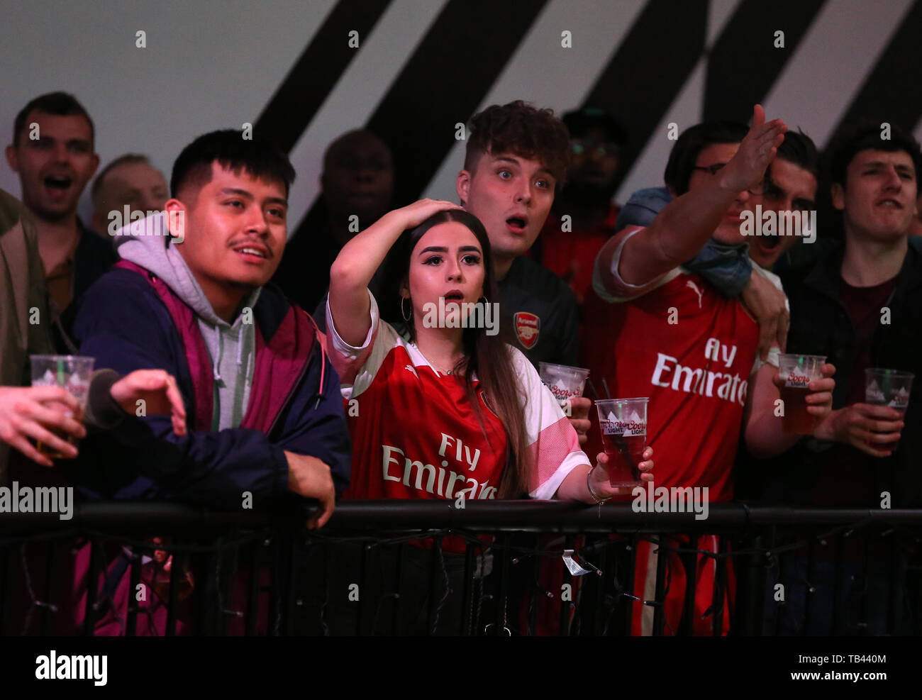 Arsenal fans as they watch the UEFA Europa League final at The BoxPark ...
