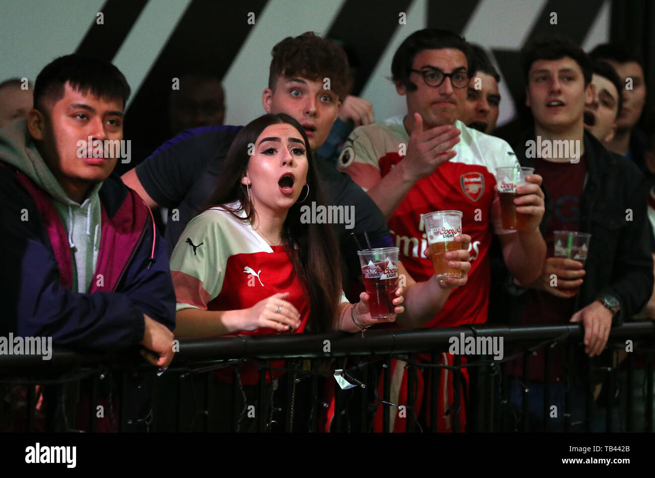 Arsenal fans as they watch the UEFA Europa League final at The BoxPark ...